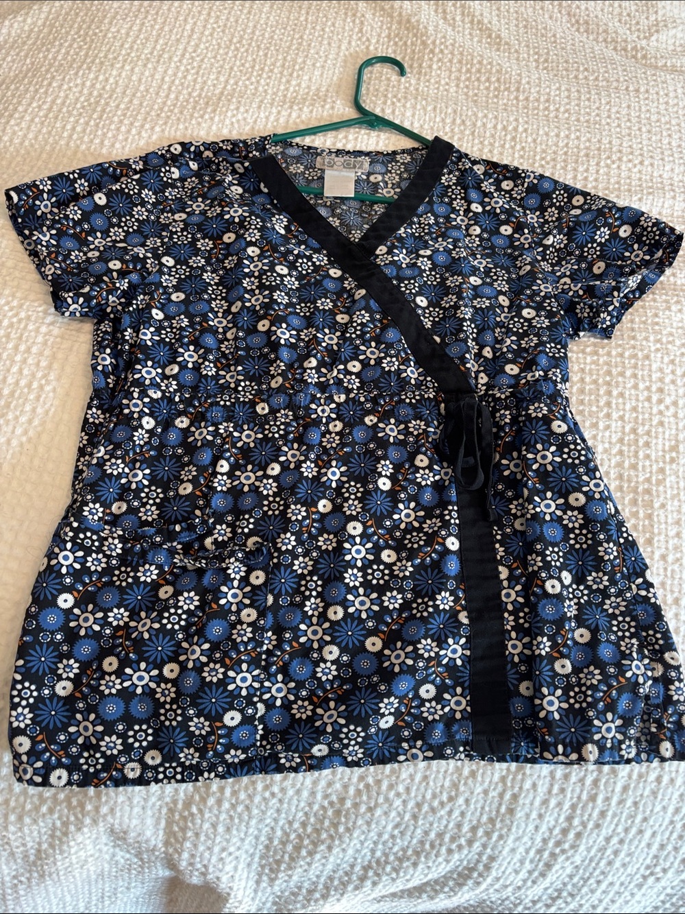 Navy Blue Floral Wrap-Front Women’s Top medium